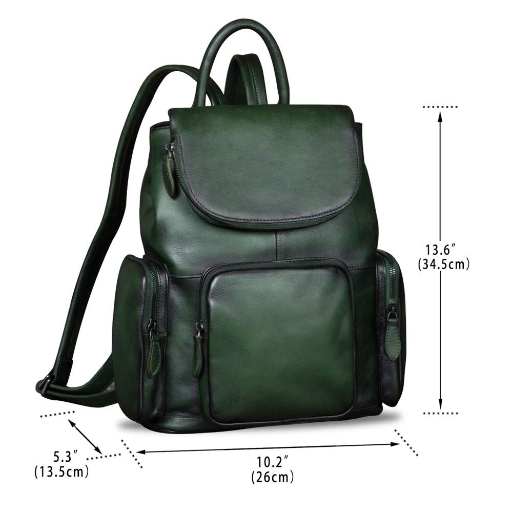 IVTG Genuine Leather Backpack for Women Shoulder Bag Vintage Designer Back Bag Fashion Rucksack Casual Daypack (Green)