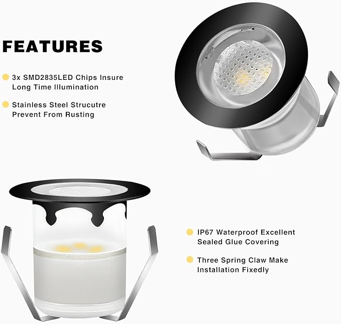 Low Voltage LED Deck Light Kit Multi-Color RGB Waterproof Recessed Wood Decking Stairs Garden Yard Patio Decor Lamp Black Border Outdoor LED Landscape Lighting (Black Border, 20pcs)