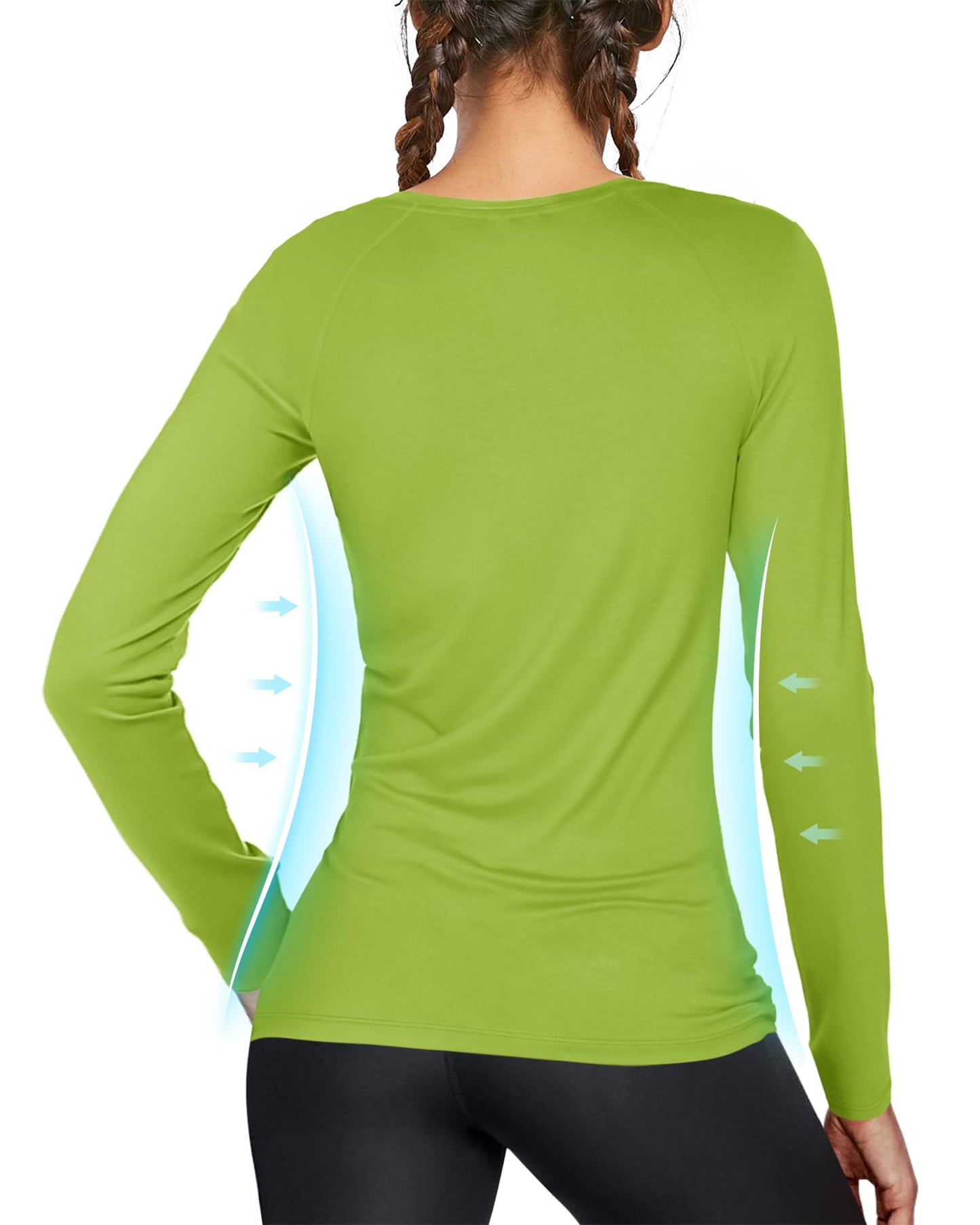 isnowood Swim Shirts for Women, UPF 50+ UV Sun Protection Long Sleeve Shirt, Lightweight Quick Dry Workout Hiking Running Rash Guard Top Lime Green