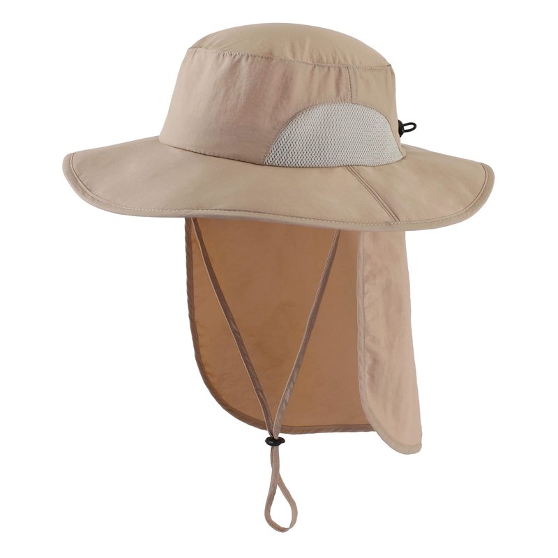 Home Prefer Outdoor Mens UPF50+ Sun Hat Wide Brim Fishing Hat with Neck Flap (Milky Khaki)