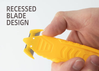 Safety Box Cutter T TOVIA Stainless Steel Concealed Blade Package Opener 10 Pcs for Tape Splitter, Cartons, Cardboard, Wrap, Straps, Film (10 pcs - Yellow)