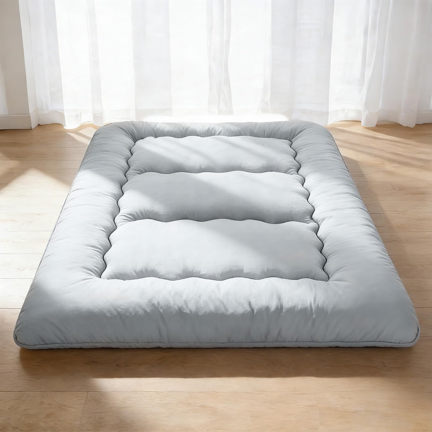DUMOS Japanese Floor Mattress Queen Size, Futon Mattress Foldable with Removable Washable Cover, Portable Roll Up Tatami Mat for Small Bedroom, Couples, Family Movie Night and Home Use, Gray