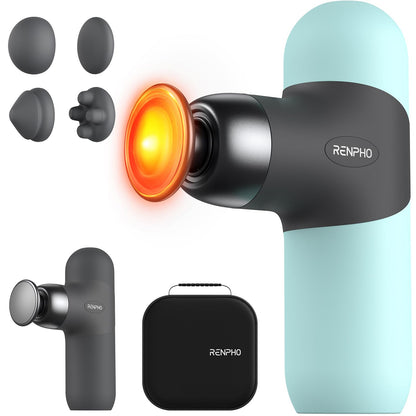 RENPHO Mini Thermal Massage Gun with Heat, Portable Deep Tissue Percussion Massager, Color Silicone Sleeves Travel Size with Carry Case, Grey