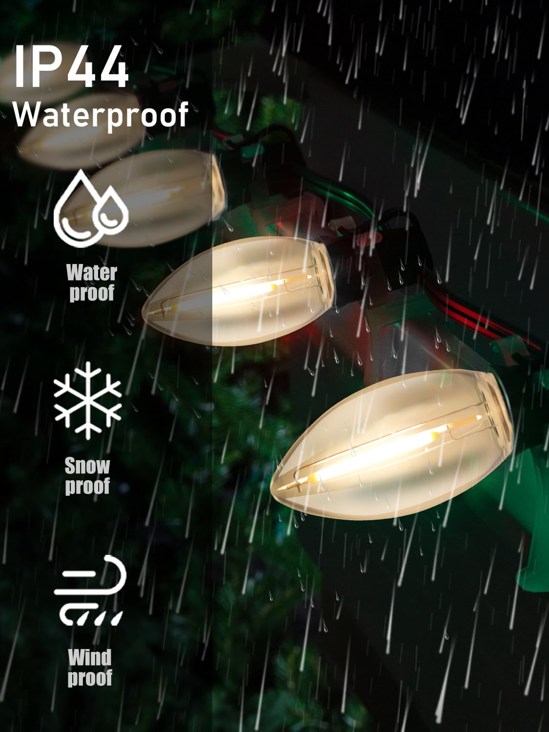 SUNSGNE C9 LED Christmas Light Bulbs, E17 Light Bulb for Christmas Tree Decor, Replacement Shatterproof Light Bulbs for Outdoor String Lights, E17 Intermediate Base, 0.6W, Warm White