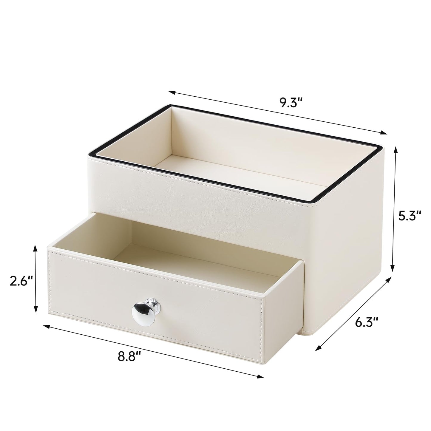 MEIBOOCH PU Leather Desk Organizer with Drawer, Multifunctional Nightstand Organizer, Waterproof Makeup Organizer for Vanity Bathroom Countertop Bedside Table (Beige)