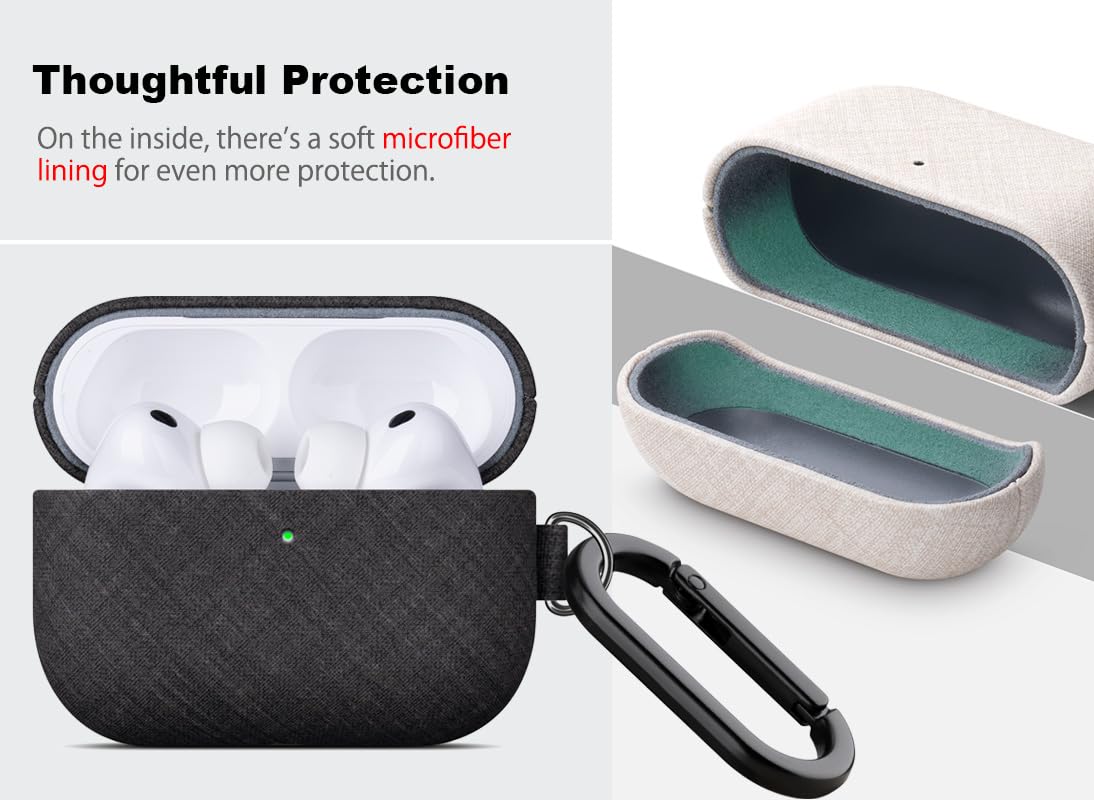 Haobobro Handmade Case - for AirPods Pro 3 Case Cover with Keychain - Selected Skin-friendly Vegan Leather, Linen Cloth style, Drop Protective Hard Cover for AirPods Pro 3rd Generation Earbuds - Black