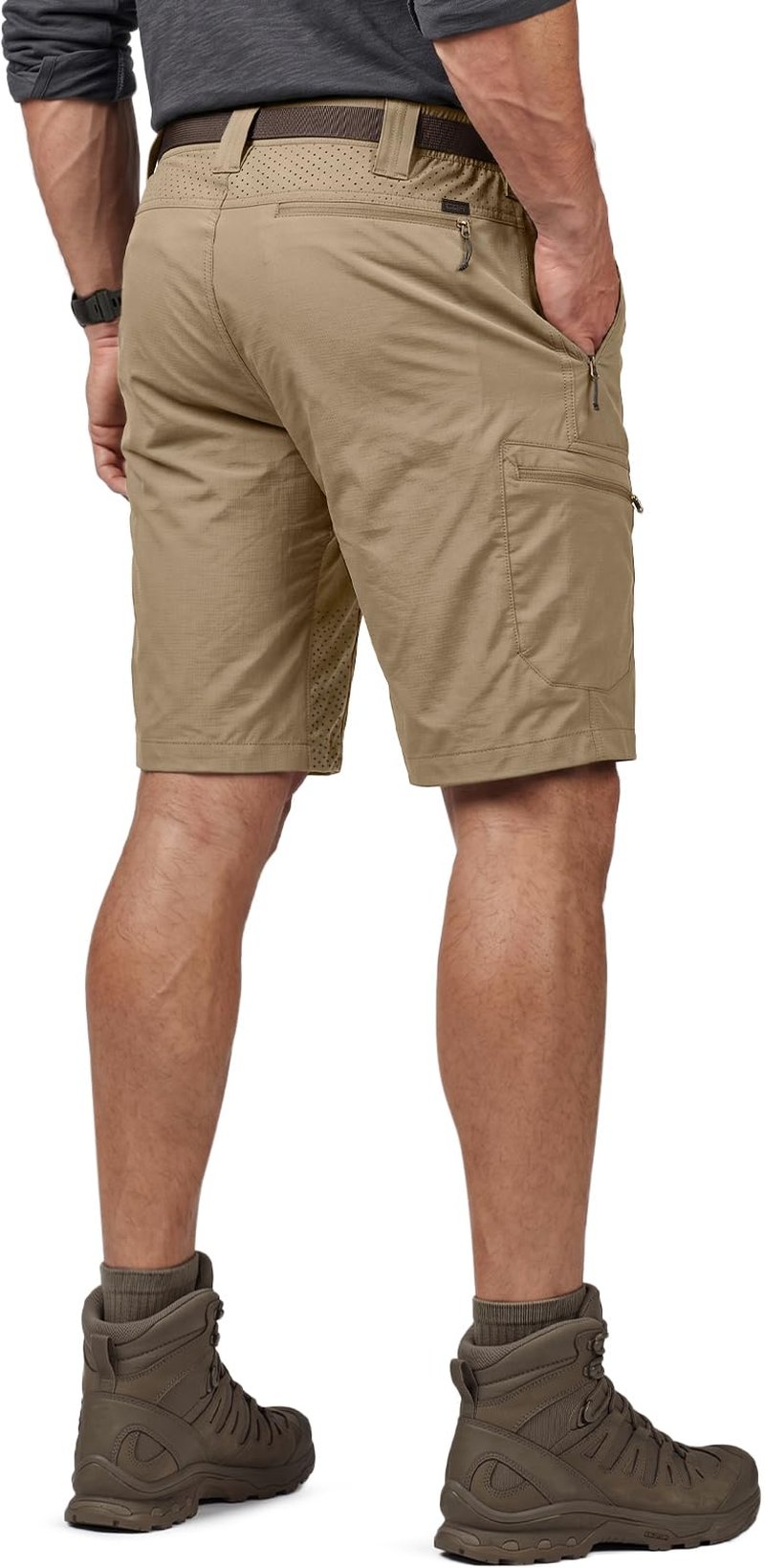 CQR Men's Quick Dry Stretch Hiking Cargo Shorts, Lightweight Water Resistant Tactical Casual, Golf & Outdoor with Pockets, Peak Alamo Khaki, 34W x 10L
