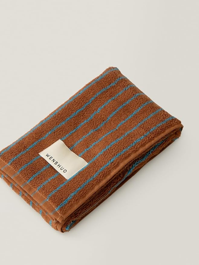 WENSHUO Fluffy Caramel-Striped Pure Cotton Hand Towel, 100% Combed Cotton