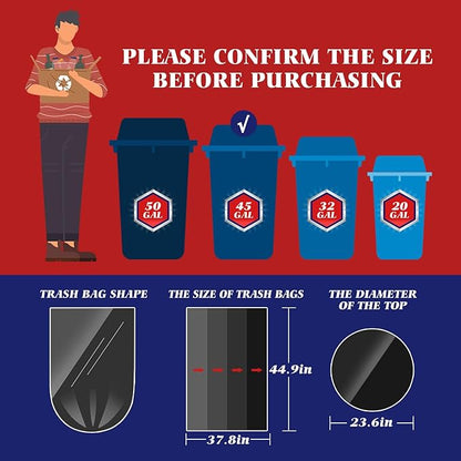 Teivio Trash Bags, 40-45 Gallon,