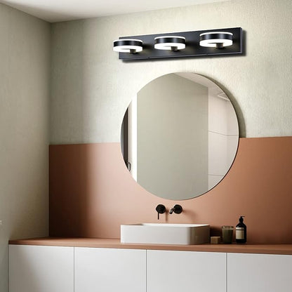 LED Bathroom Light Fixtures, 24inch Black Vanity Lights, Modern 3 Light Acrylic Wall Sconces, 350° Rotatable Wall Lighting Fixture Over Mirror