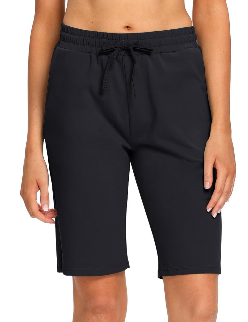 EZRUN Womens Bermuda Shorts Summer Sweat Shorts with Deep Pockets 10" Cotton Shorts for Women Gym Workout