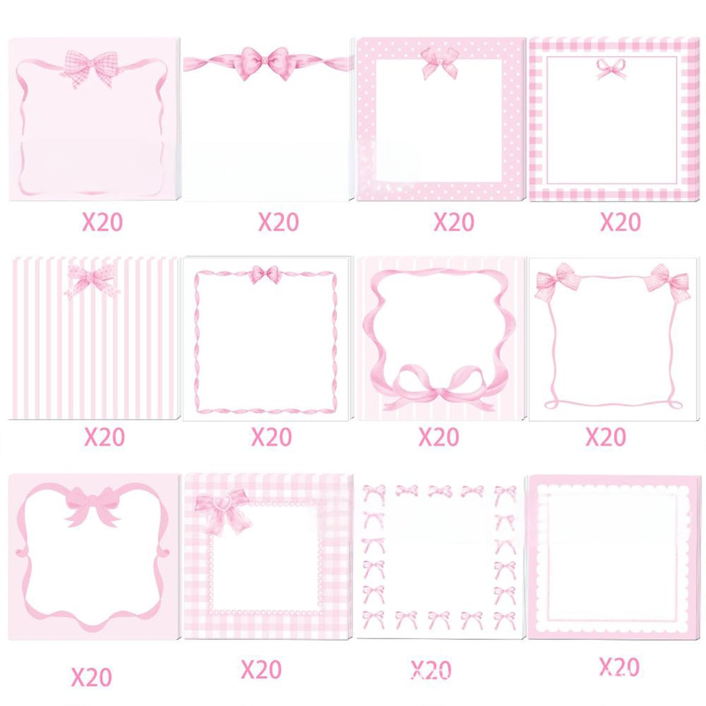 Cute Sticky Notes 3x3 Pink Bow Sticky Note Pads Aesthetic Coquette Bows Note Pad Self-Stick Ribbon Bowknot Stickey Notes Memo Pad Stationery Study School Essentials Desk Office Teacher Supplies