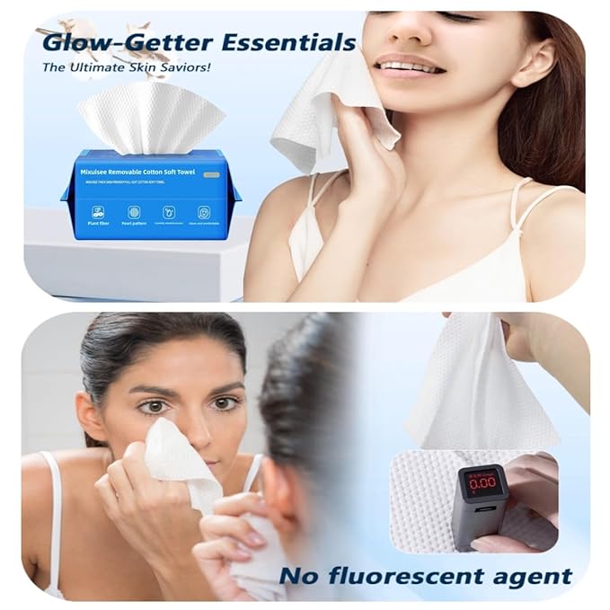 Disposable face towel, MIXUISEE thick and soft face towels, 100% cotton facial