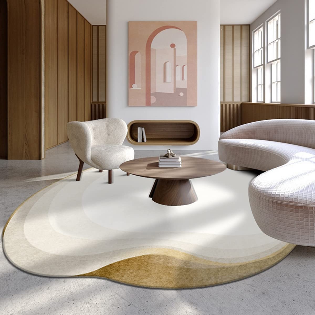 Soft Wool Modern Abstract Area Rugs for Livingroom Bedroom Brown White Shaggy Irregular Shape Contemporary Floorcovers Carpets Indoor Runner Mat Large Playroom Kitchen Diningroom Rug 6ft
