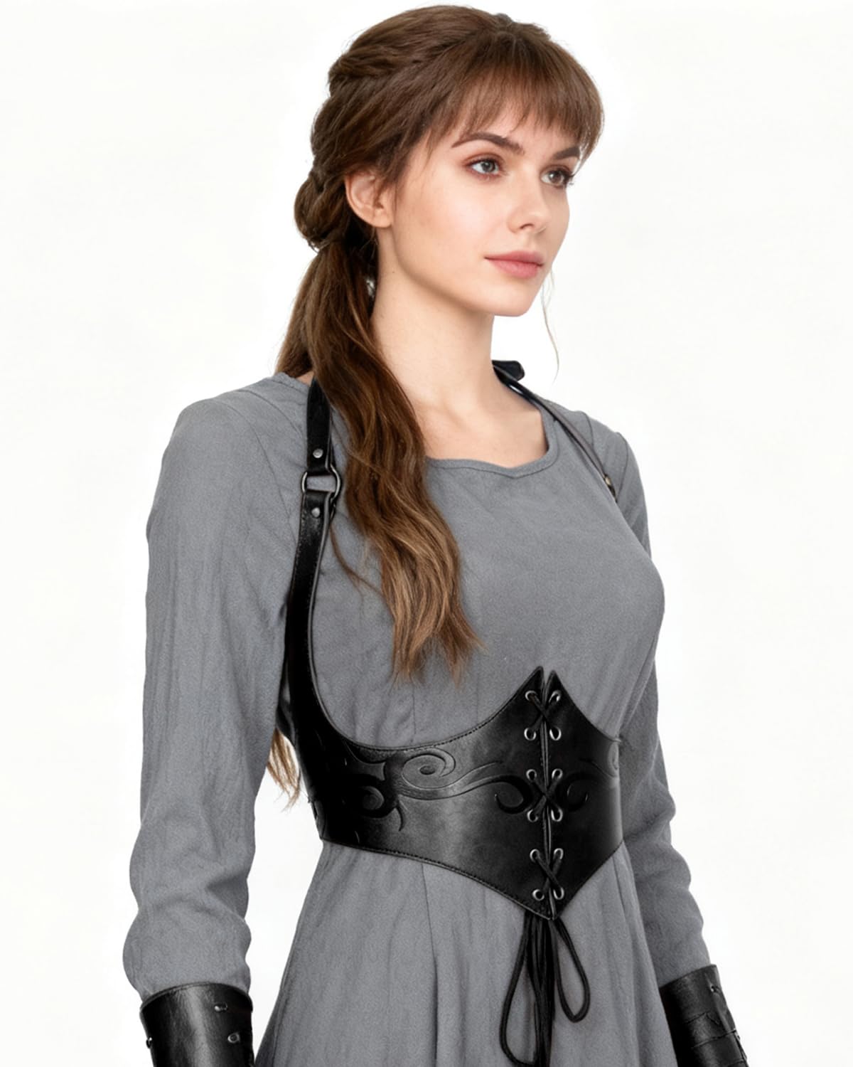Joukavor Medieval Leather Corset Belt Renaissance Waist Cincher for Women Halloween (Black, XL)