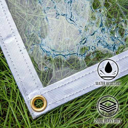 CARTMAN 8x10 Feet Clear Vinyl Tarp, Super Heavy Duty 20 Mil Transparent Waterproof PVC Tarpaulin with Brass Grommets - for Patio Enclosure, Camping, Outdoor Tent Cover, Porch Canopy