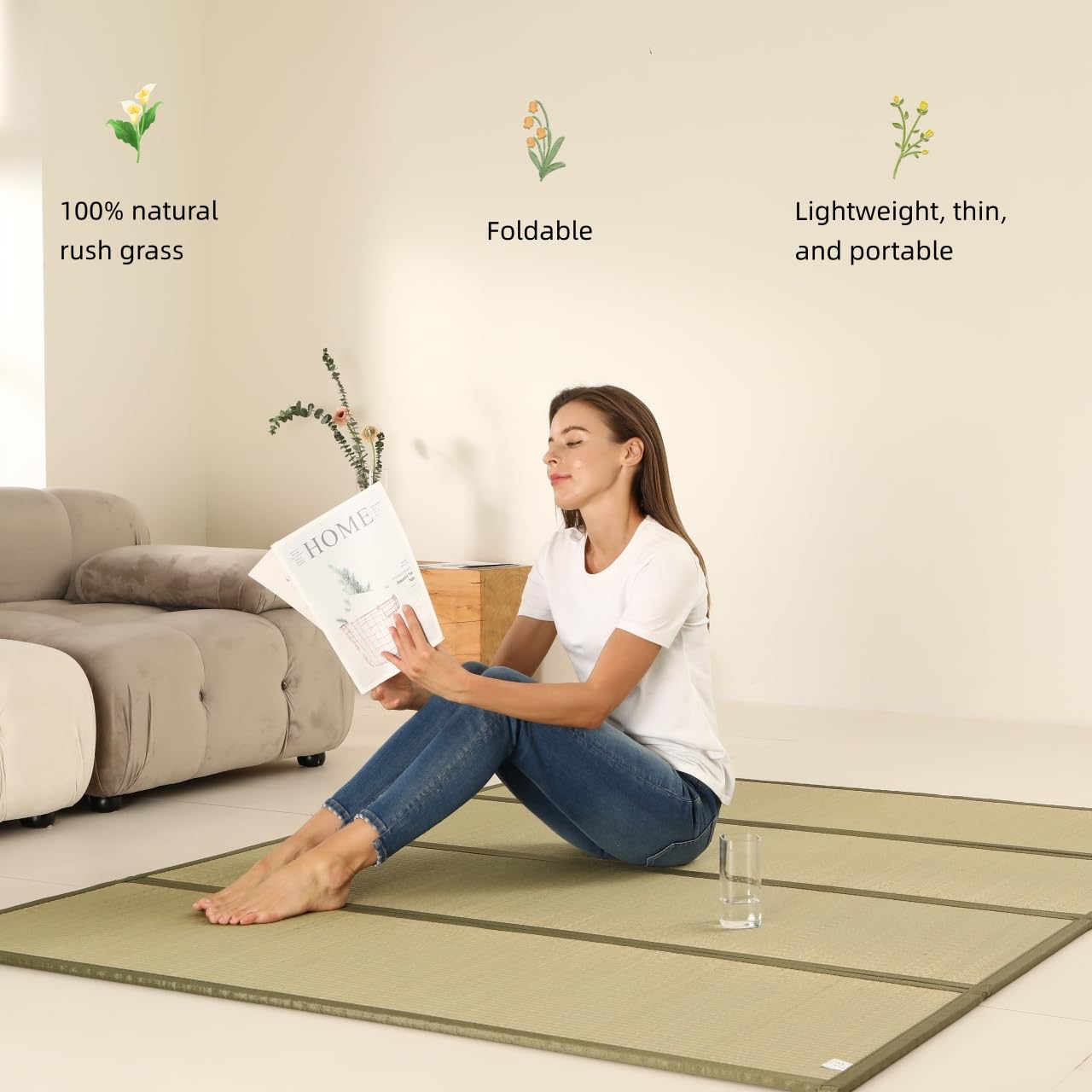 MustMat Tatami Mat Rush Grass Tatami Mattress Japanese Traditional Foldable (full-55"x78")