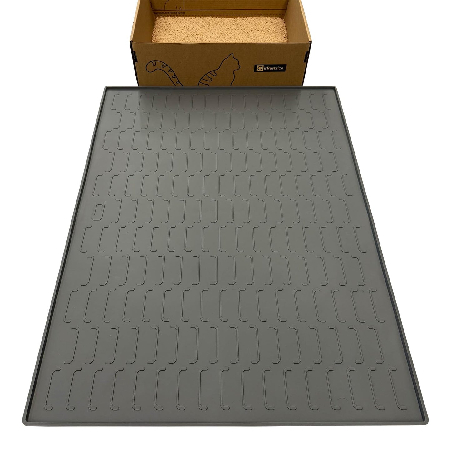 IRRESTRICO Cat Litter Mat, Large 32'' x 24'' Silicone Litter Box Mat for Litter Trapping, Waterproof, Non-Slip, Easy to Clean, Grey