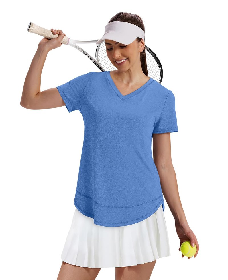 Oversized Tshirts for Women Dry Fit Plus Size Spring Clothes Summer Athletic Tops Workout Shirts V Neck Blue 3XL