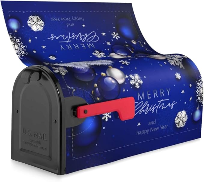 Christmas Mailbox Covers Xmas Blue Ball Fir Branch Snowflake Magnetic Letter Post Box Cover Standard Size 25.5 x 21 Inch Garden Yard Home Decorative