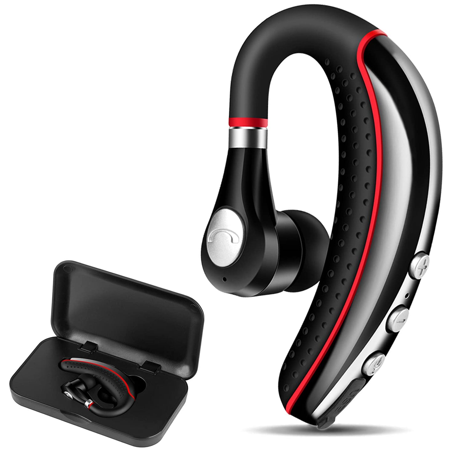 LSAPT Bluetooth Headset V5.0,Wireless Bluetooth Earpiece with Noise Canceling Mic for Cell Phone,Business Earphone for Driving/Trucker/Office,Sweatproof Headset for Android/iPhone-RED