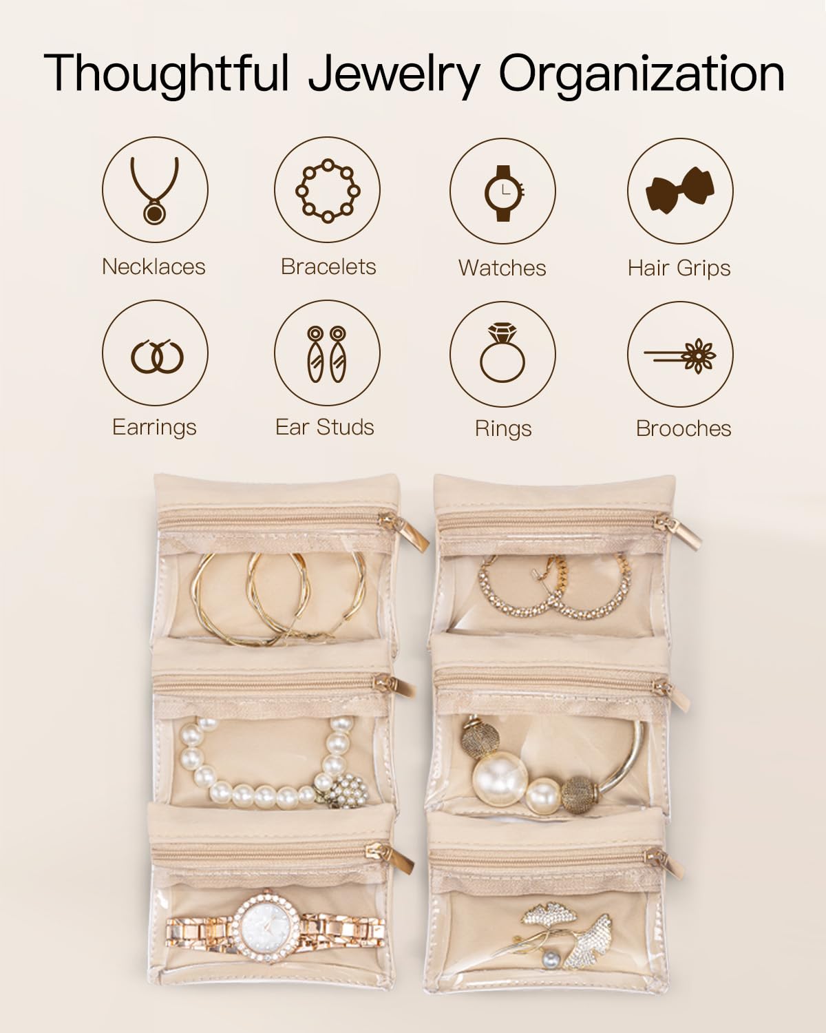 VLANDO Gifts for Teachers,Jewelry Box with 6 Velvet Jewelry Bags Travel Jewelry Storage for Women Girl Jewelry Organizer Necklace Rings Earrings Bags Gifts for Women(Pink)