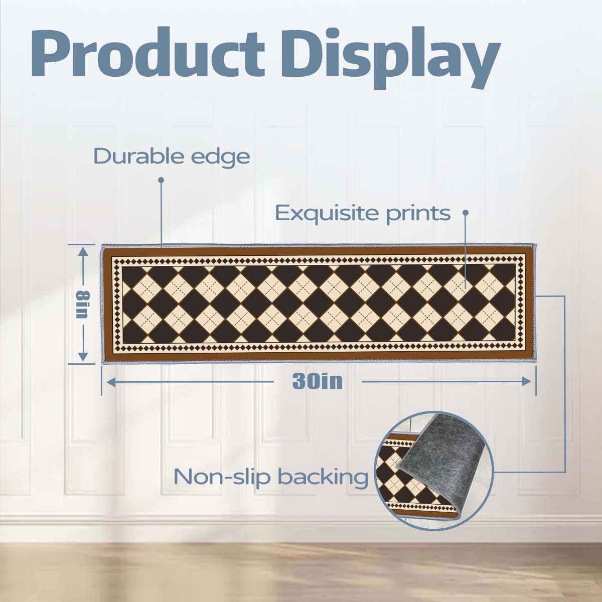 Stair Treads for Wooden Steps, 15 PCS 30"X8" Edging Non-Slip Stair Runner, Indoor Washable and Reusable Stair Treads for Kids Elderly and Pets, Brown
