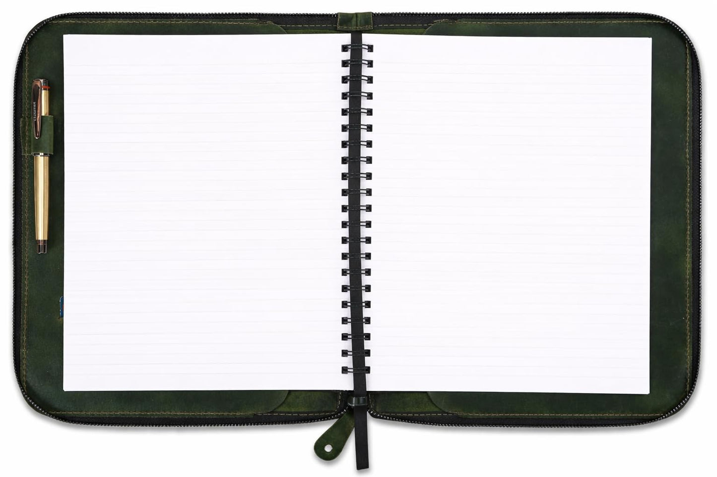 CestAntiQ, Heavy Duty Full Grain Leather Journal Cover (8.5 x 11 in.), Refillable Cahier XXL, Refillable Spiral Notebook (8.5 x 11 in.), Handmade Zippered Leather Journal Cover (Green)