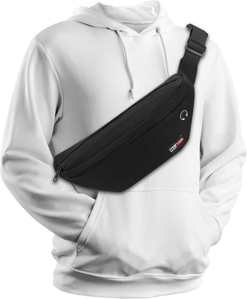 MAXTOP Large Black Fanny Pack - Versatile Crossbody Waist Bag for Hiking, Cycling & Travel | Adjustable Strap