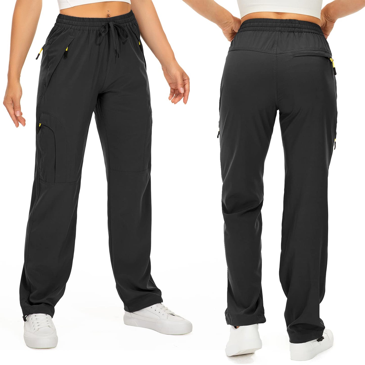 Womens Hiking Pants Sun Protection Quick Dry UPF 50 Lightweight Travel Golf Cargo Safari Pants Zipper Pockets,6608,Black,Tall XX-L
