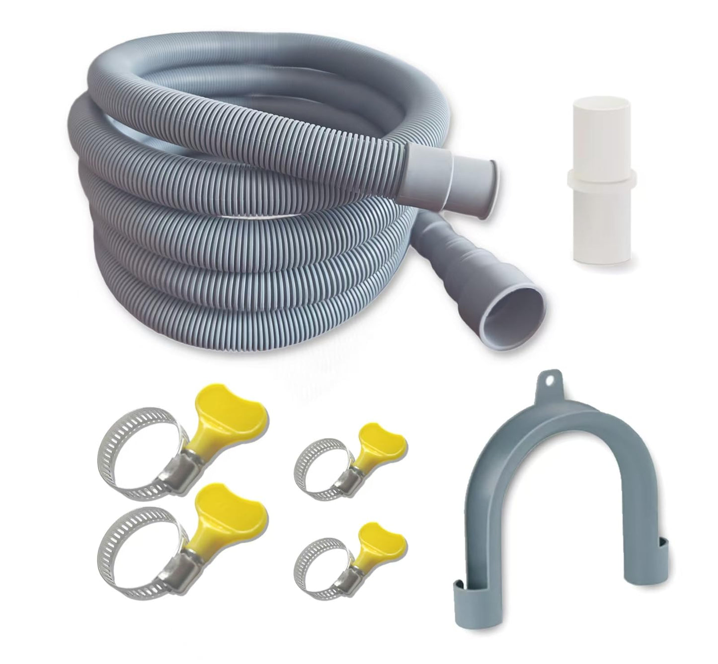 DLHMBOQ 10ft Washing Machine Drain Hose Extension Kit - Universal for Washer, Dishwasher & Dehumidifier, 7-Piece Set with U-Bracket, 4 Clamps & Adapter