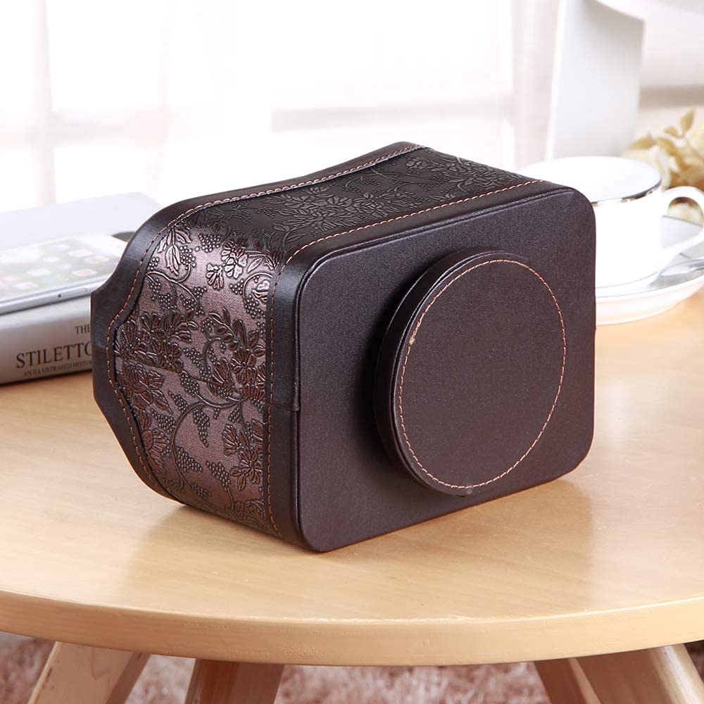 Arniche PU Leather Remote Control Organizer with 360° Spinning Design,Desk Organizer for TV Remote,Phone,Pen,Glasse,Mail,Tablet,Calculator,Controller-Home & Office Storage Caddy (Antique Brown) ﻿