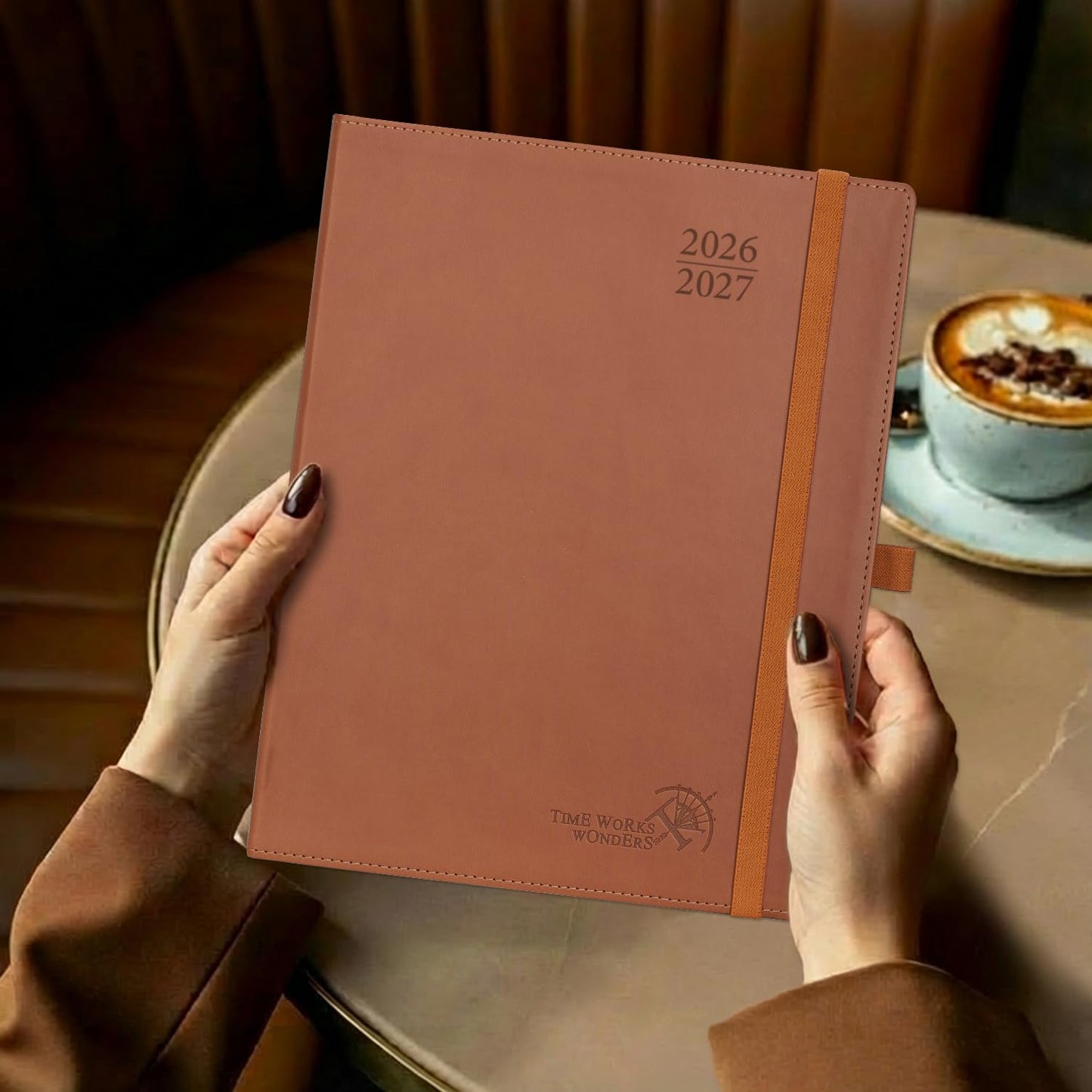POPRUN Planner 2026-2027, Large-8.5" x 10.5", Academic Planner 2026-2027 Weekly and Monthly (July 26-June 27) Hourly Appointment Book with Inner Pockets, Leather Soft Cover, 100GSM - Brown