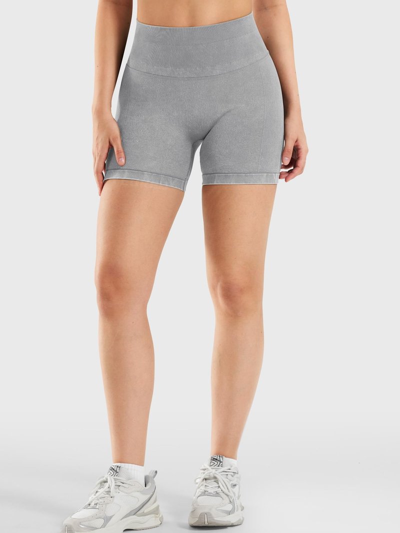 YEOREO Women's Workout Gym Shorts 4.5" Colinne Butt Lifting Hidden Scrunch Seamless Impact Booty Biker Shorts Light Gray