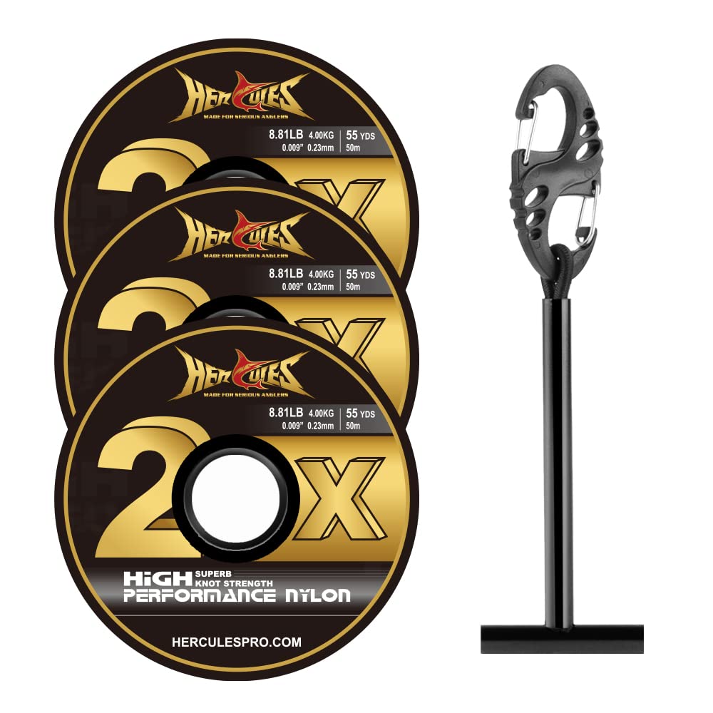 HERCULES Fly Fishing Tippet 3 Pack with Fly Tippet Holder, 2X - 8.81LB - 55YDS, Nylon