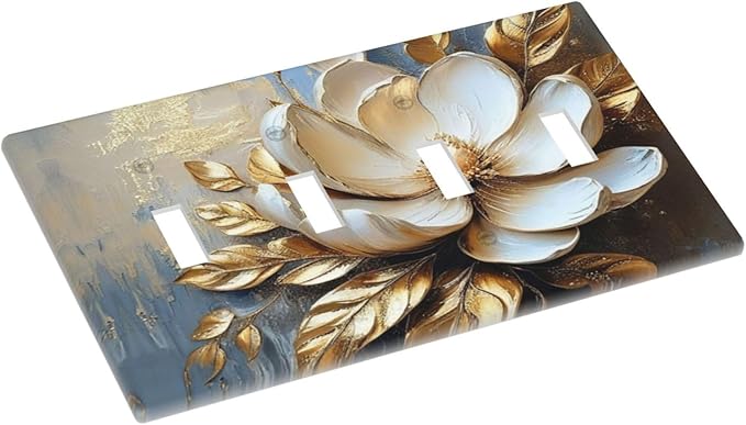 Decorative Art Light Switch Covers Gilded Bloom Quad Toggle 4 Gang Wall Plate Switch plate Electrical Faceplate for Home Decor