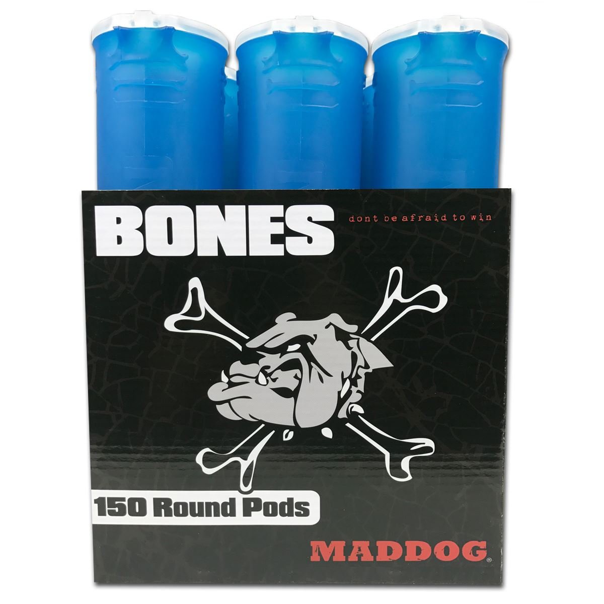 Maddog 150 Round Bones Paintball Pods | Durable Quick Reload Tubes for Tournament and Recreational Speedball Woodsball | 6 Pack - Aqua