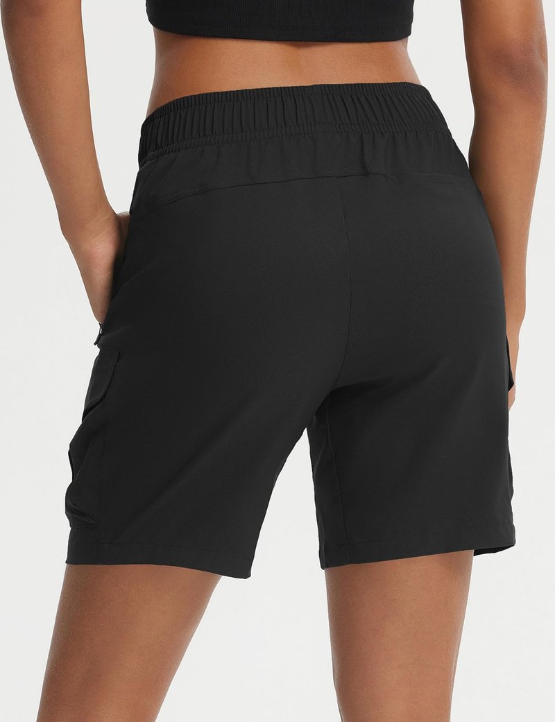 baleaf Women's 7'' Hiking Shorts with Zipper Pockets Quick Dry Lightweight Water Resistant Elastic Waist Cargo Shorts Outdoor Black XL