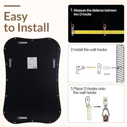 ANDY STAR 24x36 Inch Black Bathroom Mirror, Modern Scalloped Black Mirror with Unique Notched Edges Design in1 Inch Stainless Steel Frame Wall Mounted Horizontal/Vertical for Home Decor
