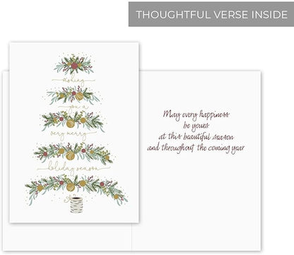 Between The Branches Gold Foil Holiday Cards / 16 Boxed Christmas Cards With Foil Lined Envelopes / 5 5/8" x 7 7/8" Folded Seasonal Winter Tree Greeting Cards With Inside Verse