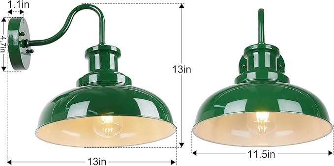 Outdoor Gooseneck Barn Lights - Rustic Farmhouse Exterior Mount Lights, Vintage Indoor/Outdoor Wall Lighting Fixtures, Industrial Green White Porch & Garage Lanterns - RZ007-2 GR+WH