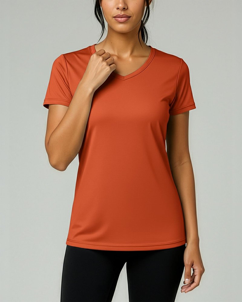 Real Essentials 5 Pack: Women's Dry-Fit Short Sleeve V Neck T Shirt Workout Fitness Yoga Top Tee, Set 12, XS