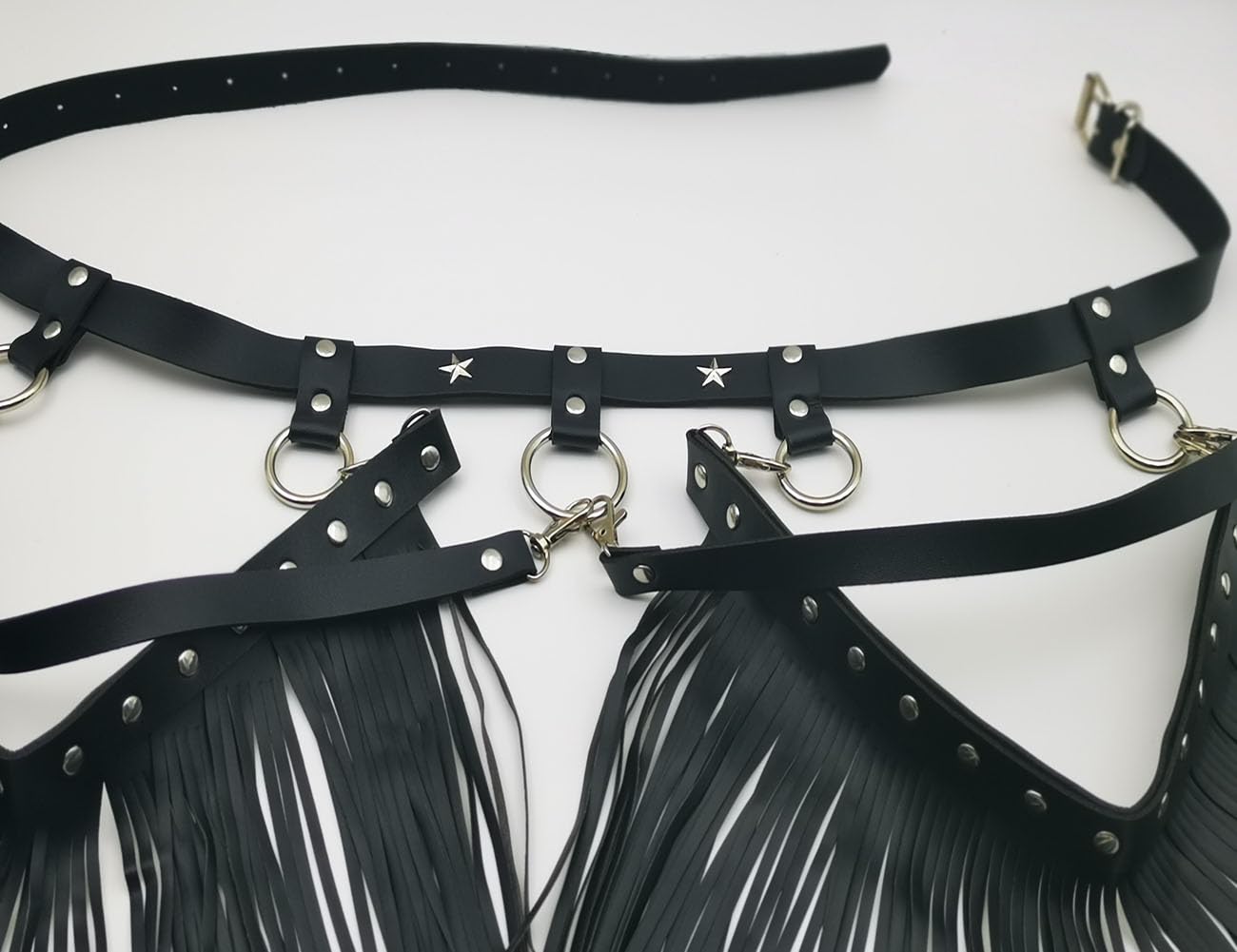 Pinwe Women Body Harness Garter Punk Leather Waist Belts with Fringe Gothic Leg Tassel Belt for Dress Festival Dance Consume