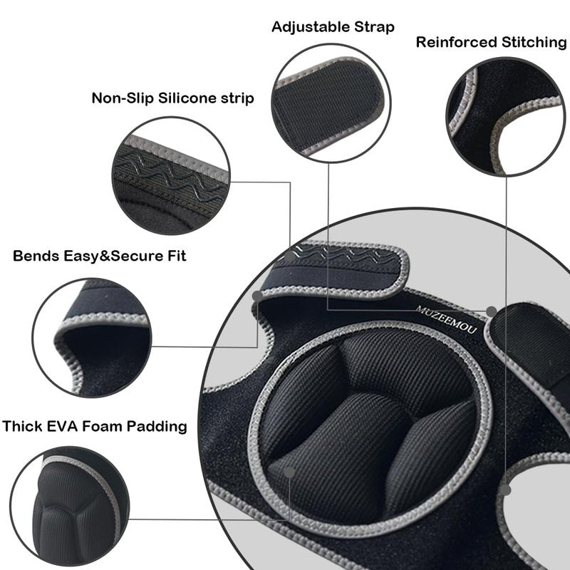 MUZEEMOU Knee Pads for Gardening,Flooring - Thick EVA Foam Cushion, Non-Slip Silicone & Adjustable Straps (S/M/L), Breathable Unisex Garden Kneeling Pad with Extended Comfort