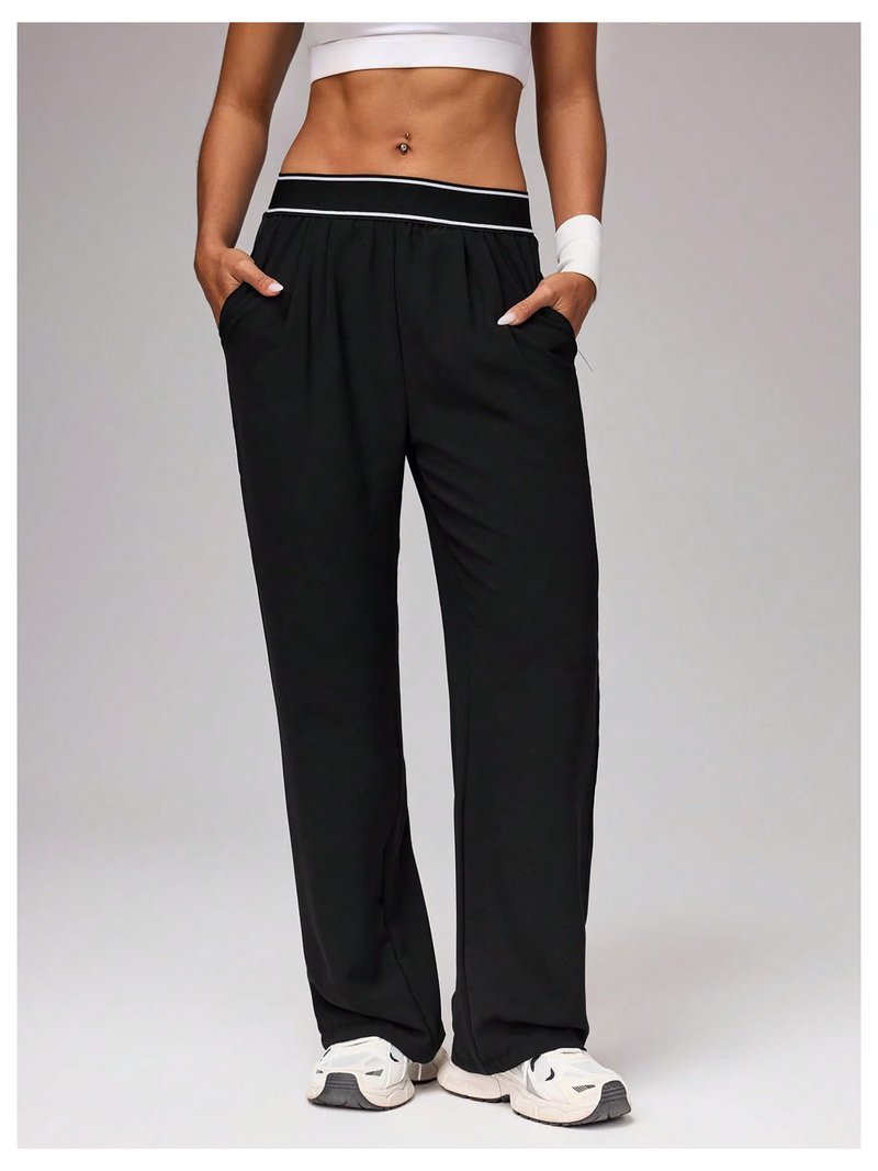 MakeMeChic Women's Workout Track Pants Wide Leg Athletic Gym Pants Active Wear Black Medium