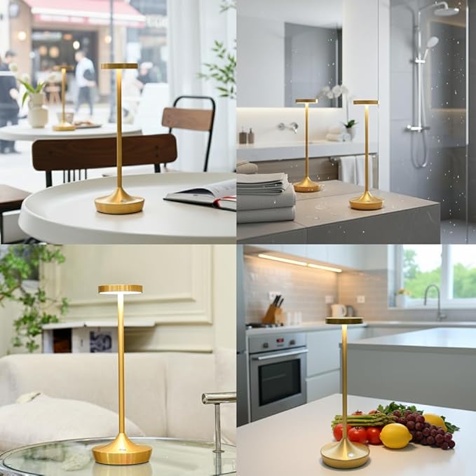 Rechargeable Table Lamp Cordless - 6000mAh Battery Operated LED Table Light - Portable Touch Dimmable Outdoor Waterproof Table Lamps for Patio Restaurant Dining (Gold)