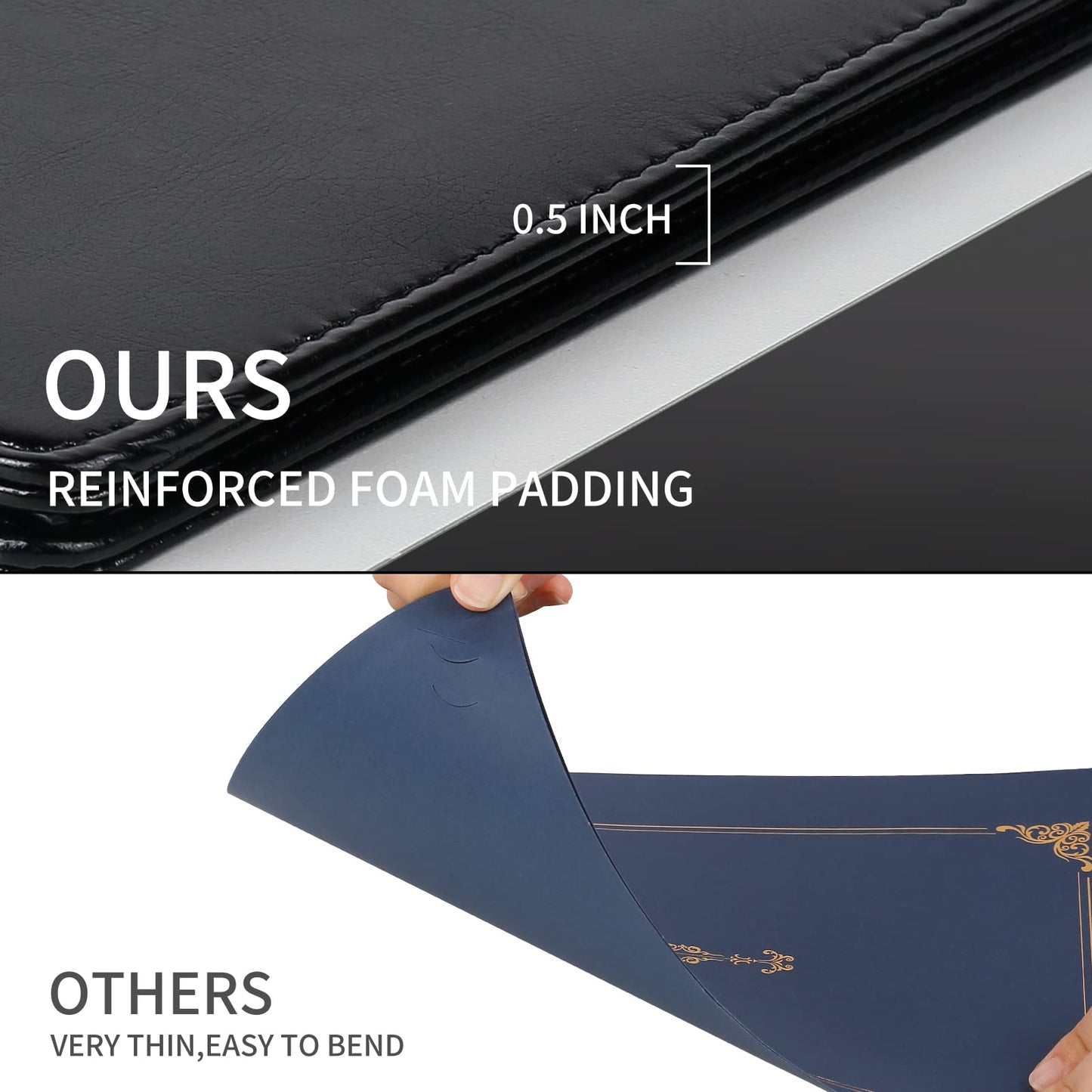 Diploma Cover 8.5 x 11 Leather Folder Certificate Holders for Letter-Sized Award Padded Cover - Black Leather
