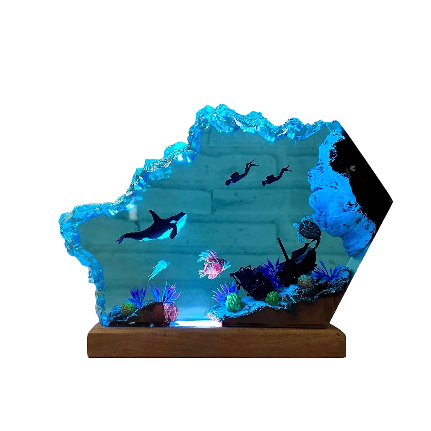 VISIOLEX Resin Ocean Lamp, Resin Wooden Lamp, Table Lamp, Night Lamp, Resin Lamp, Ocean Lamp, Tabletop Art Decoration, Handmade Bedside Wooden Table Resin Lamp, Bedroom Decoration (6 * 4in)