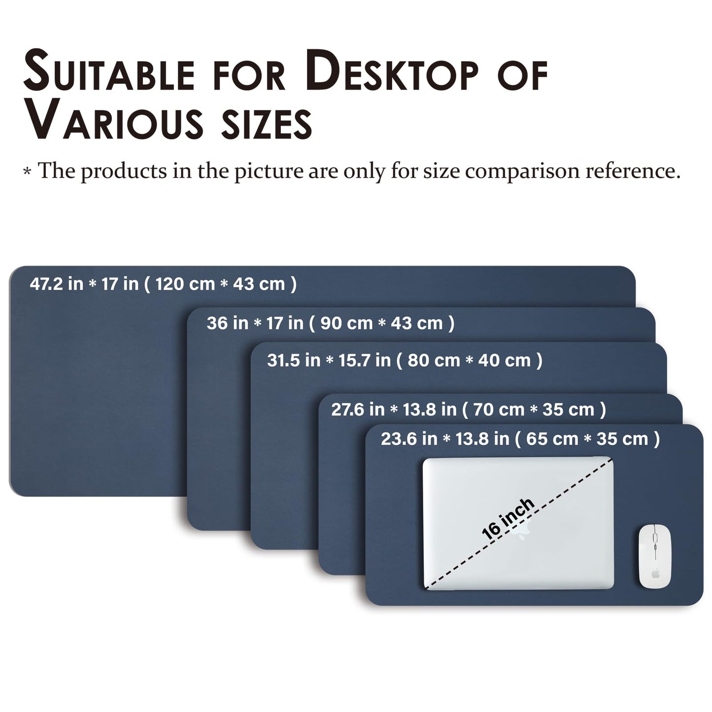 Leather Desk Mat - Non-Slip PU Desk Pad for Office and Home - Desk Organization and Accessories - Ideal for Large Mouse Pad and Desk Mats on Top of Desks (Dark Blue,36"x 17")