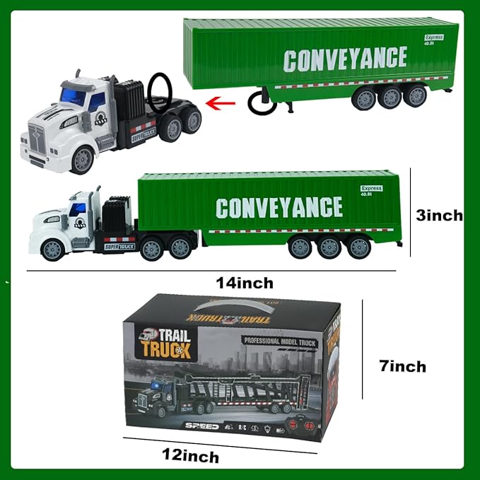 Remote Control Semi Truck with Trailer 14 1:48 Trailer Truck Toy Equipped with 2 Rechargeable Batteries Gifts Ideas for Boys Age 3-8 Year Old